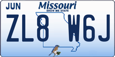 MO license plate ZL8W6J