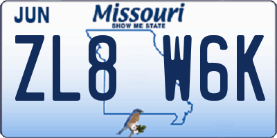 MO license plate ZL8W6K