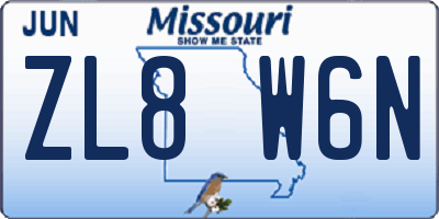 MO license plate ZL8W6N