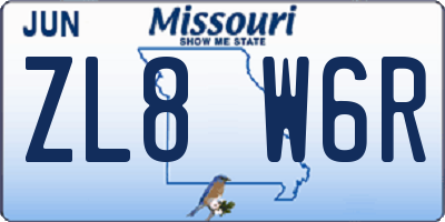 MO license plate ZL8W6R
