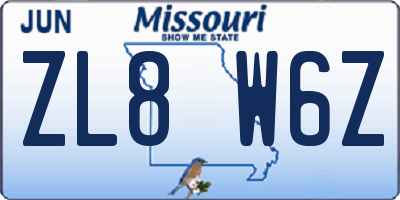 MO license plate ZL8W6Z