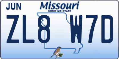 MO license plate ZL8W7D
