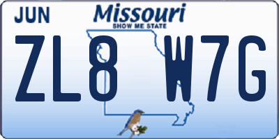 MO license plate ZL8W7G