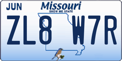 MO license plate ZL8W7R