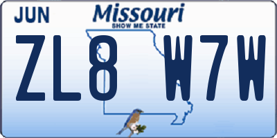 MO license plate ZL8W7W