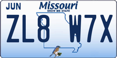 MO license plate ZL8W7X
