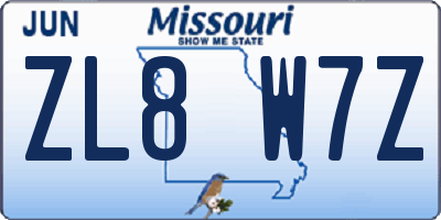 MO license plate ZL8W7Z