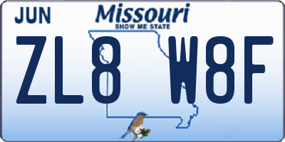 MO license plate ZL8W8F