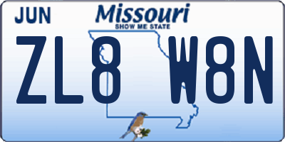 MO license plate ZL8W8N