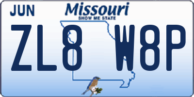 MO license plate ZL8W8P