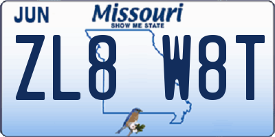 MO license plate ZL8W8T