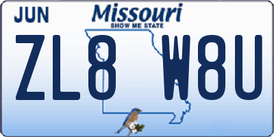 MO license plate ZL8W8U