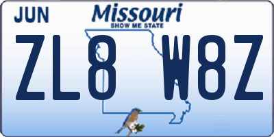 MO license plate ZL8W8Z