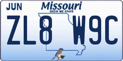 MO license plate ZL8W9C