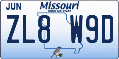 MO license plate ZL8W9D