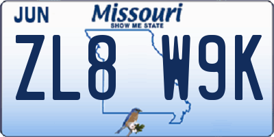 MO license plate ZL8W9K