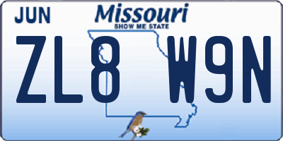 MO license plate ZL8W9N