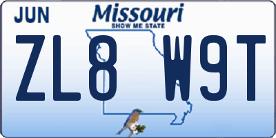 MO license plate ZL8W9T