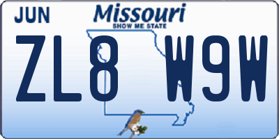 MO license plate ZL8W9W
