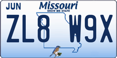 MO license plate ZL8W9X