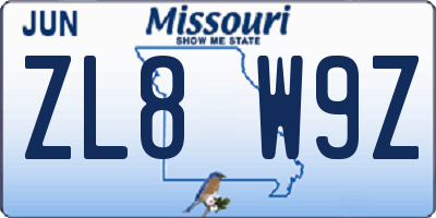 MO license plate ZL8W9Z