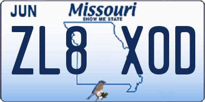 MO license plate ZL8X0D