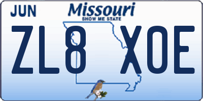 MO license plate ZL8X0E