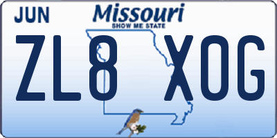 MO license plate ZL8X0G