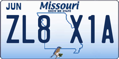 MO license plate ZL8X1A
