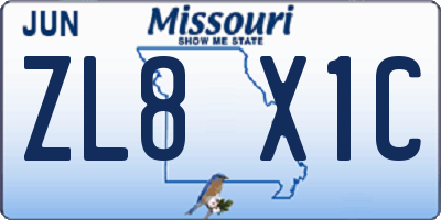 MO license plate ZL8X1C