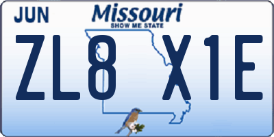 MO license plate ZL8X1E