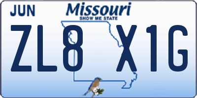 MO license plate ZL8X1G