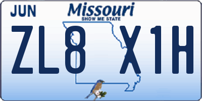 MO license plate ZL8X1H