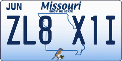 MO license plate ZL8X1I