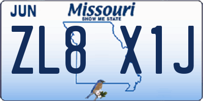 MO license plate ZL8X1J