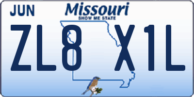 MO license plate ZL8X1L