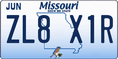MO license plate ZL8X1R