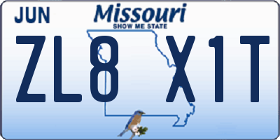 MO license plate ZL8X1T