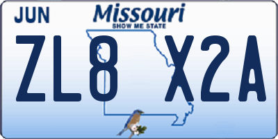 MO license plate ZL8X2A