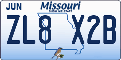 MO license plate ZL8X2B