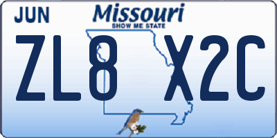 MO license plate ZL8X2C