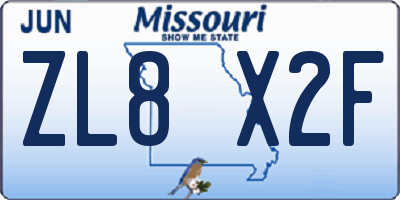 MO license plate ZL8X2F