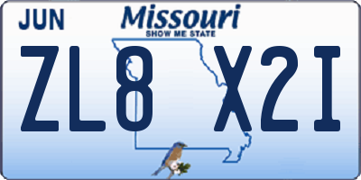 MO license plate ZL8X2I