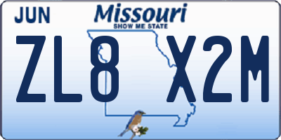 MO license plate ZL8X2M