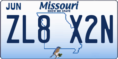 MO license plate ZL8X2N