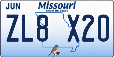 MO license plate ZL8X2O