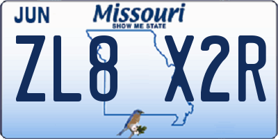 MO license plate ZL8X2R
