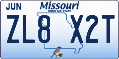 MO license plate ZL8X2T