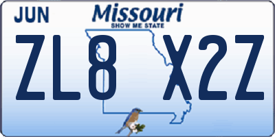 MO license plate ZL8X2Z