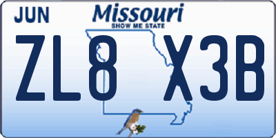 MO license plate ZL8X3B